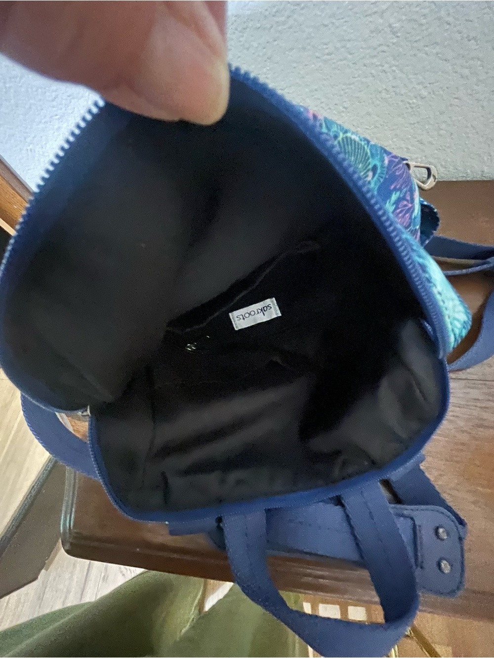 Sakroots Navy Floral Mini Backpack with Teal, Aqua & Lavender Accents - Picture 7 of 11